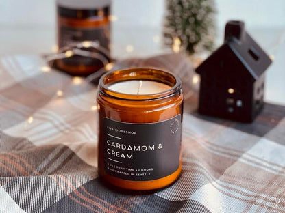 Cardamom & Cream Soy Wax Candle Valentines Day Gift - Non-Toxic Natural Scented Candle for Cozy Home, Modern Candle Gift for Her