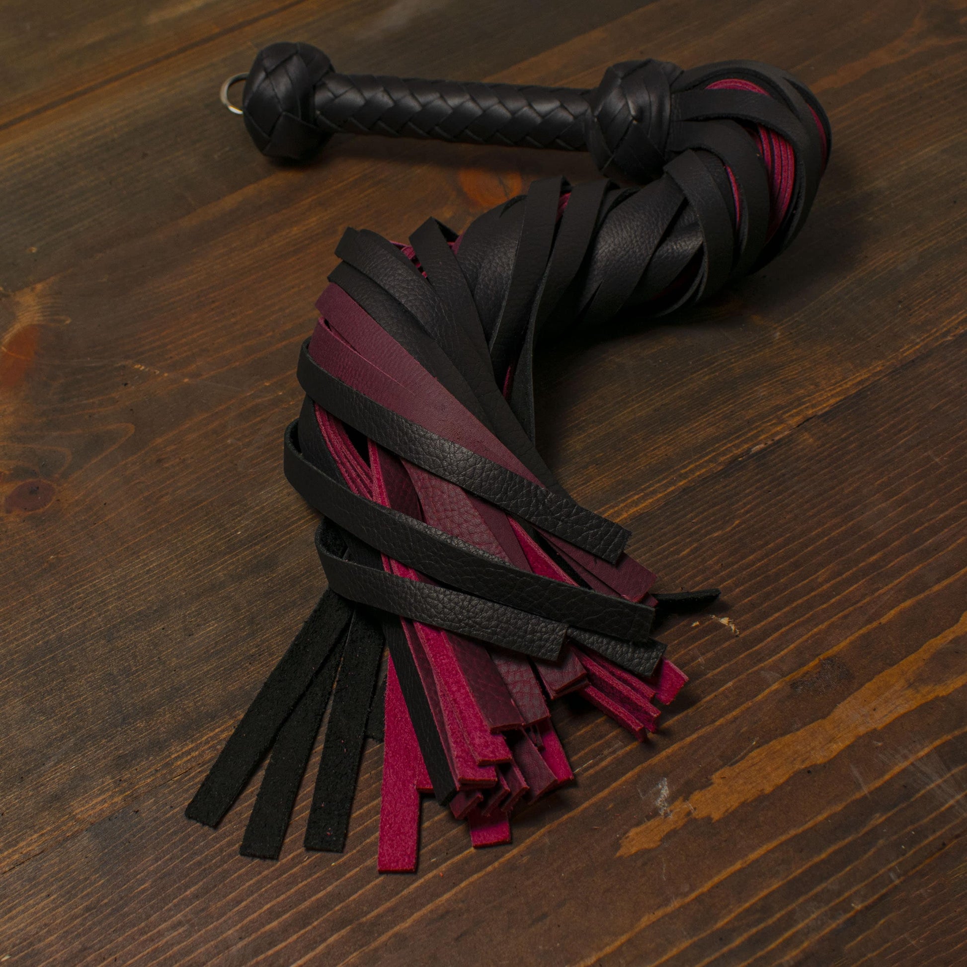 Magenta and Black Handmade Leather Floggers