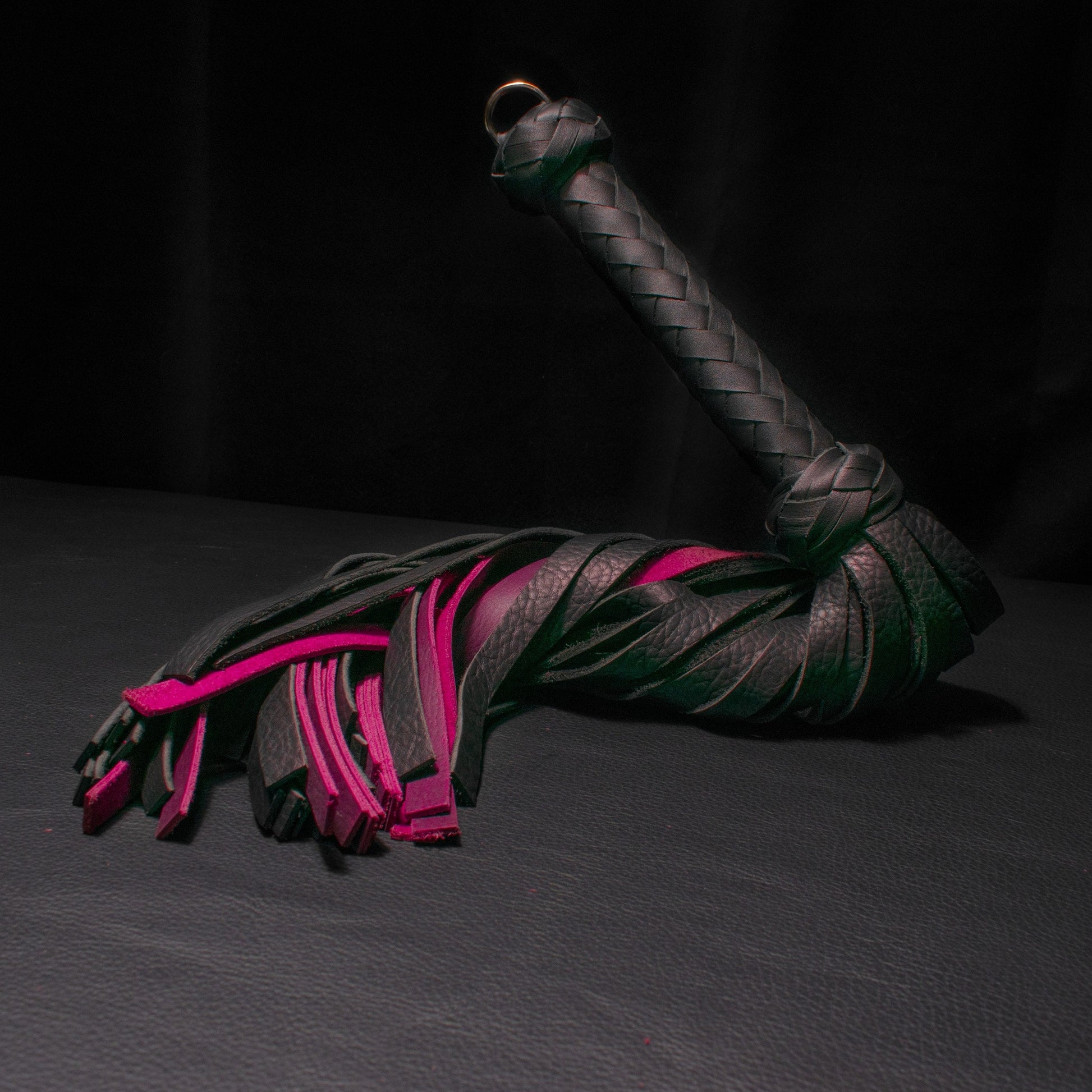 Magenta and Black Handmade Leather Floggers