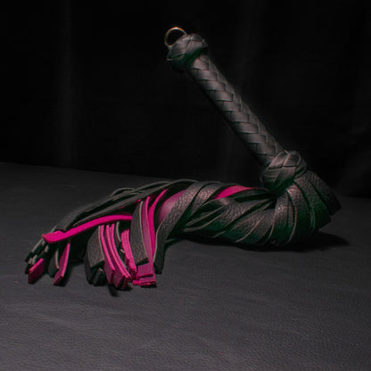 Magenta and Black Handmade Leather Floggers