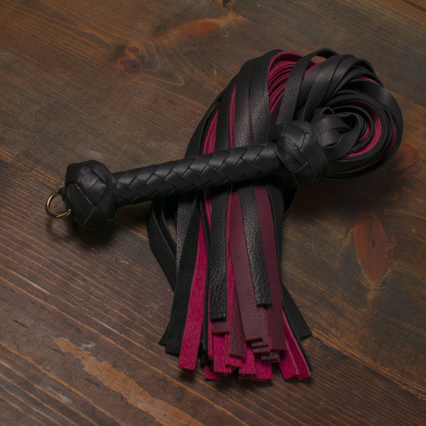 Magenta and Black Handmade Leather Floggers