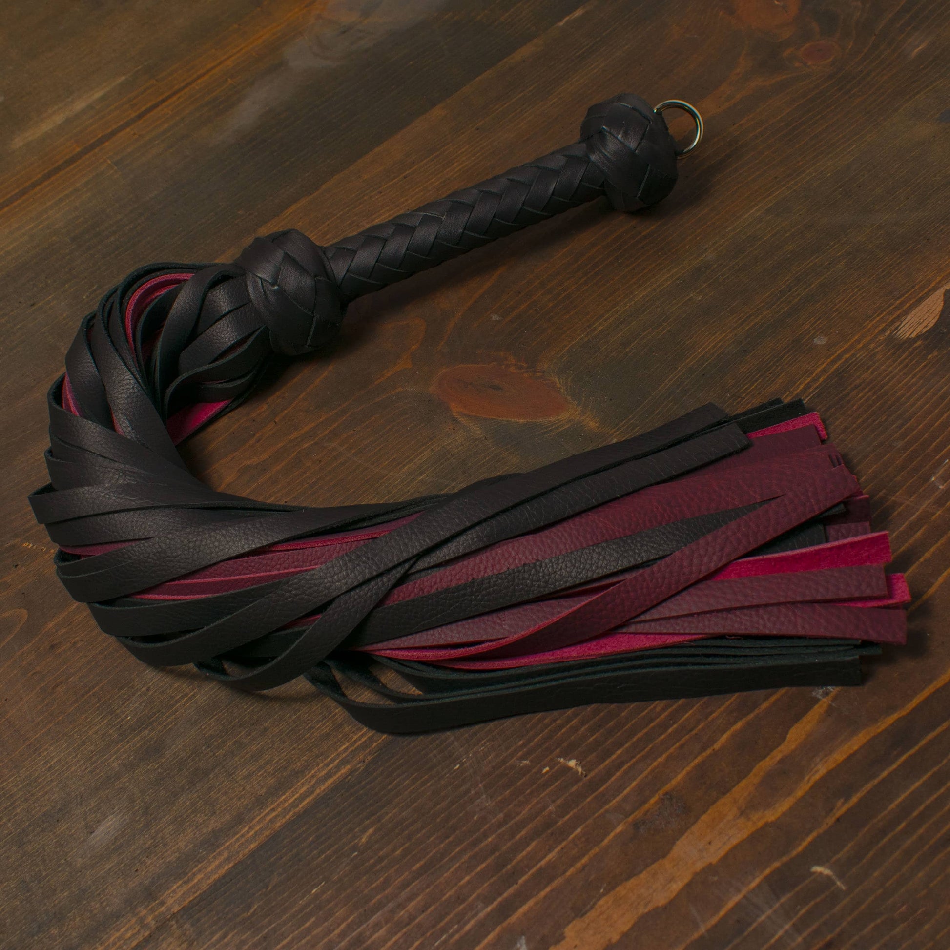 Magenta and Black Handmade Leather Floggers